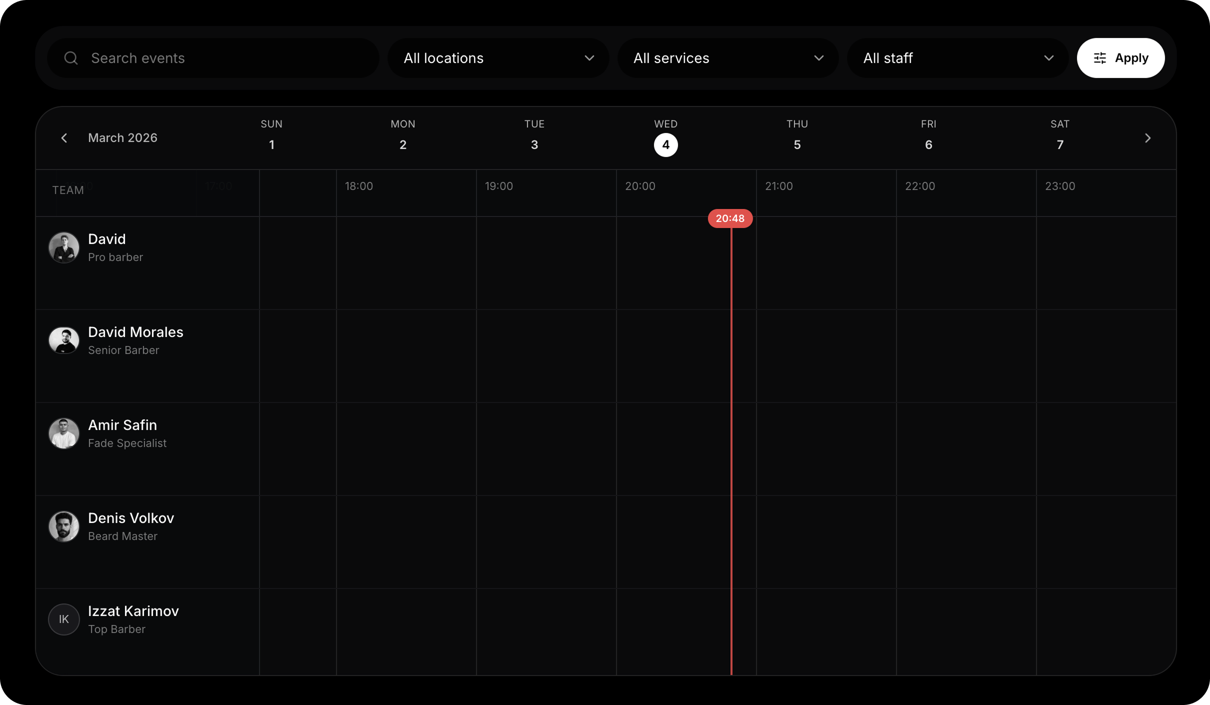 Schedule dashboard screen