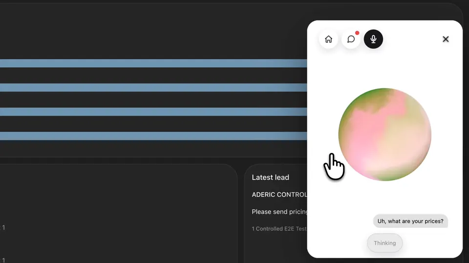 The widget in Voice mode, thinking about a spoken question on prices